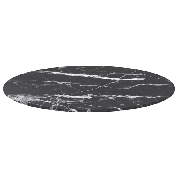 vidaXL Table Top Black Ø60x0.8 cm Tempered Glass Marble Look