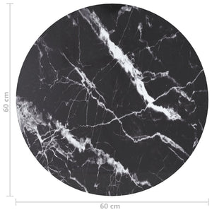 vidaXL Table Top Black Ø60x0.8 cm Tempered Glass Marble Look