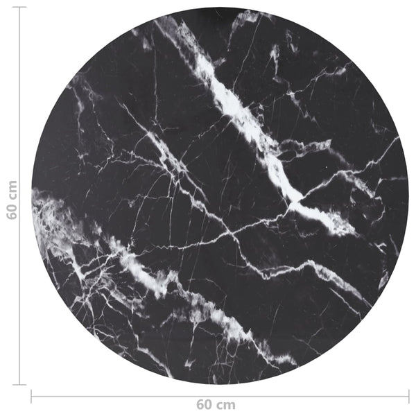 vidaXL Table Top Black Ø60x0.8 cm Tempered Glass Marble Look