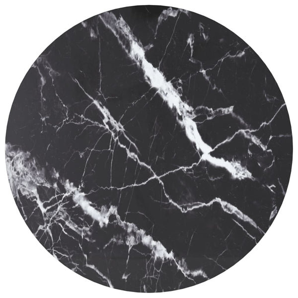 vidaXL Table Top Black Ø70x0.8 cm Tempered Glass Marble Look