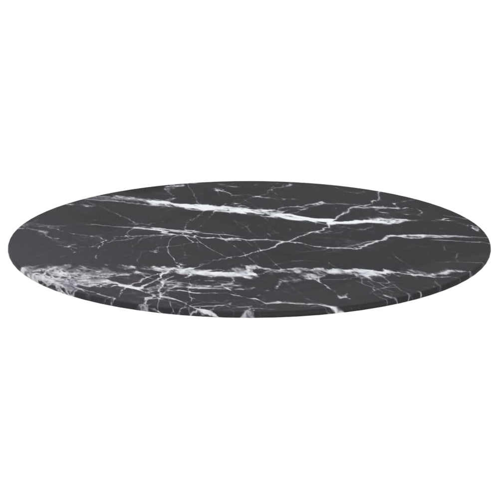 vidaXL Table Top Black Ø70x0.8 cm Tempered Glass Marble Look