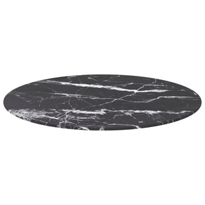 vidaXL Table Top Black Ø70x0.8 cm Tempered Glass Marble Look