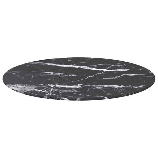 vidaXL Table Top Black Ø70x0.8 cm Tempered Glass Marble Look