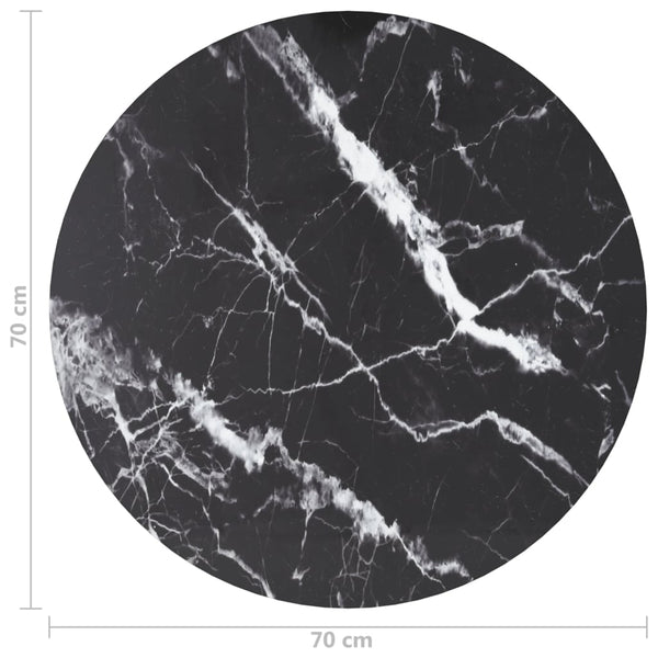 vidaXL Table Top Black Ø70x0.8 cm Tempered Glass Marble Look