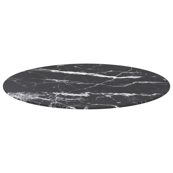 vidaXL Table Top Black Ø80x1 cm Tempered Glass Marble Look