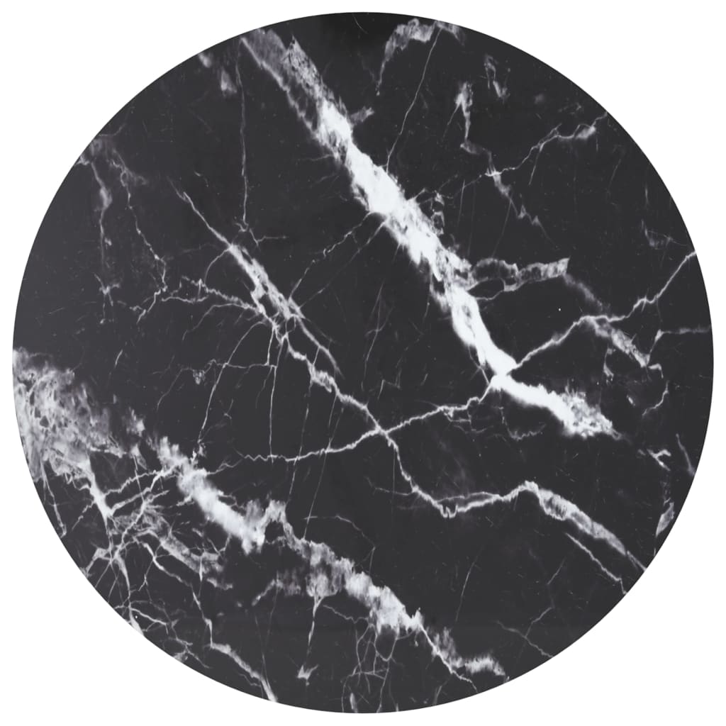 vidaXL Tabletop Black Ø90x1 cm Tempered Glass Marble Look