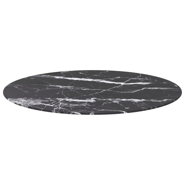 vidaXL Tabletop Black Ø90x1 cm Tempered Glass Marble Look