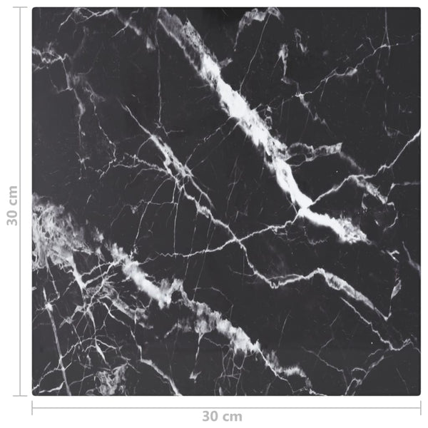 vidaXL Tabletop Black 30x30 cm 6 mm Tempered Glass Marble Look