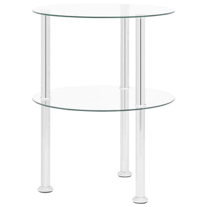 vidaXL Side Table with 2 Shelves Transparent 38 cm Tempered Glass
