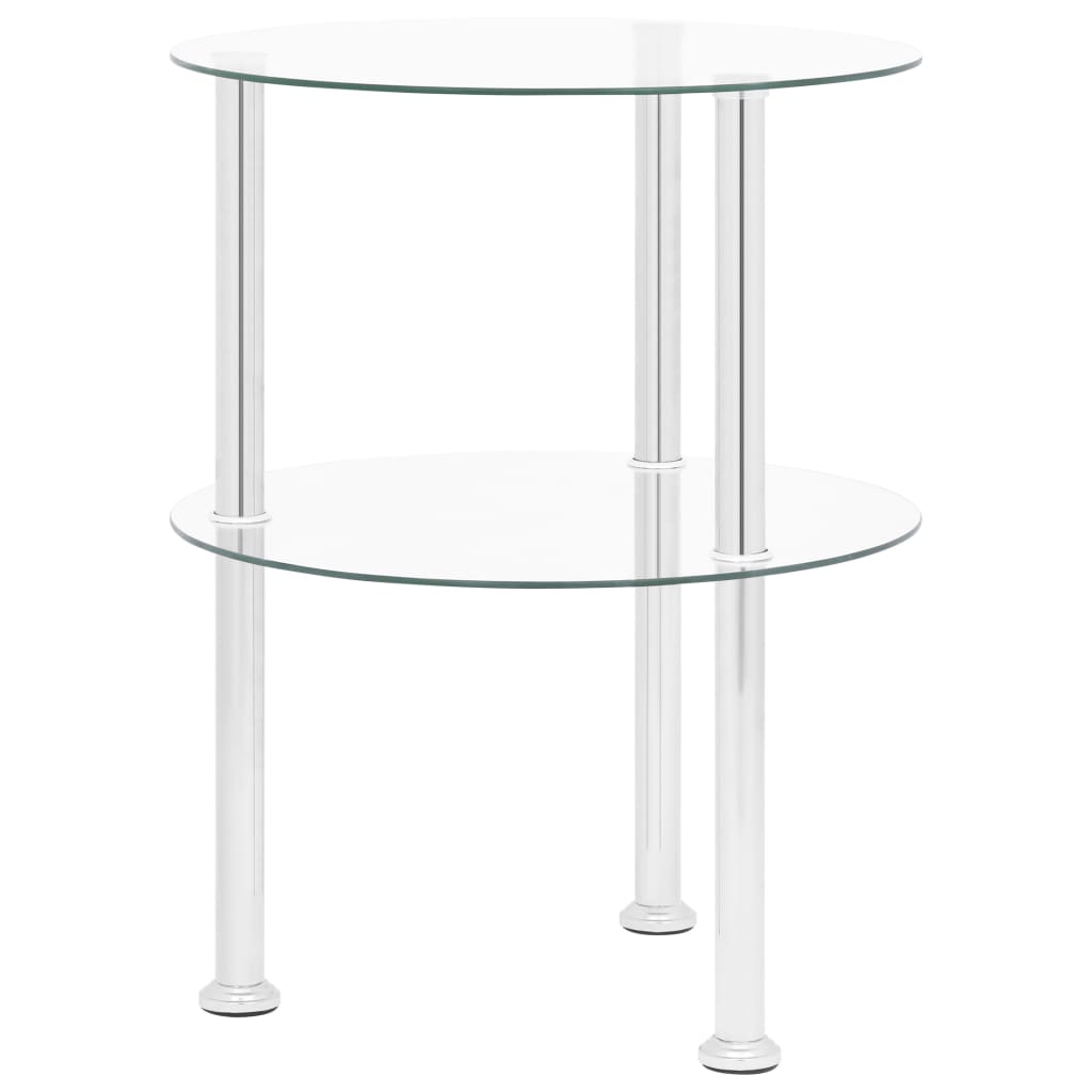 vidaXL Side Table with 2 Shelves Transparent 38 cm Tempered Glass