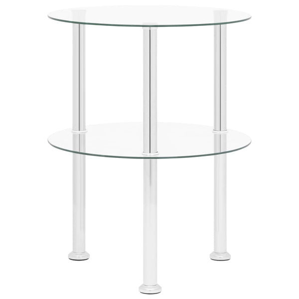 vidaXL Side Table with 2 Shelves Transparent 38 cm Tempered Glass
