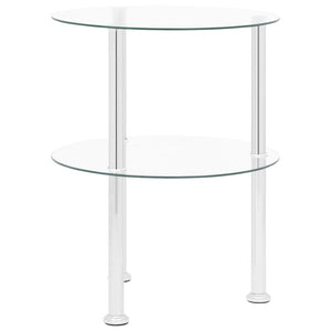vidaXL Side Table with 2 Shelves Transparent 38 cm Tempered Glass