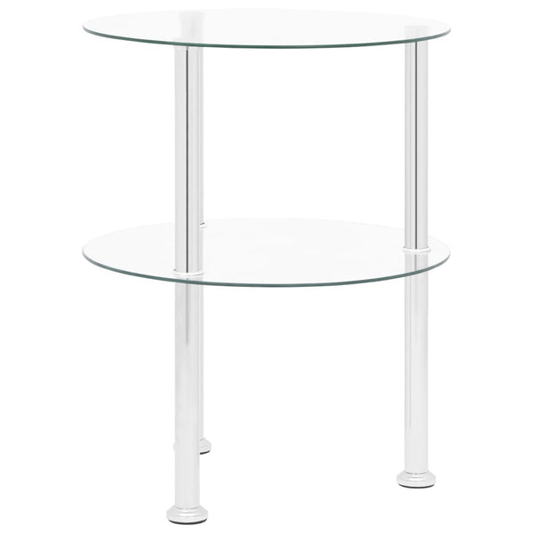 vidaXL Side Table with 2 Shelves Transparent 38 cm Tempered Glass
