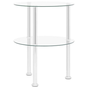 vidaXL Side Table with 2 Shelves Transparent 38 cm Tempered Glass
