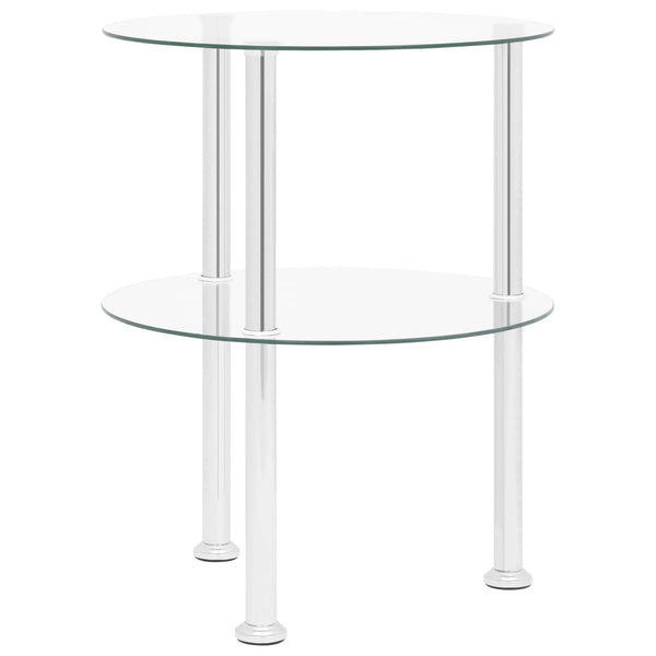 vidaXL Side Table with 2 Shelves Transparent 38 cm Tempered Glass