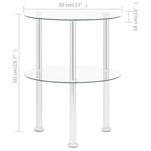 vidaXL Side Table with 2 Shelves Transparent 38 cm Tempered Glass