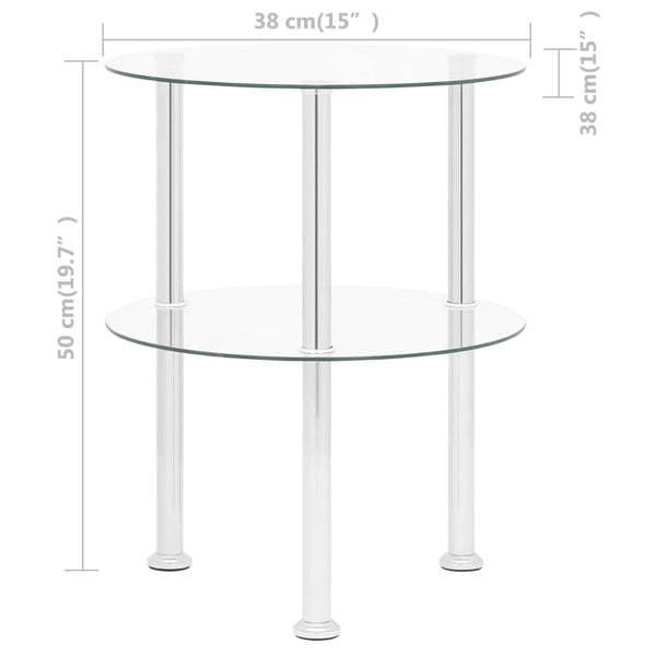 vidaXL Side Table with 2 Shelves Transparent 38 cm Tempered Glass