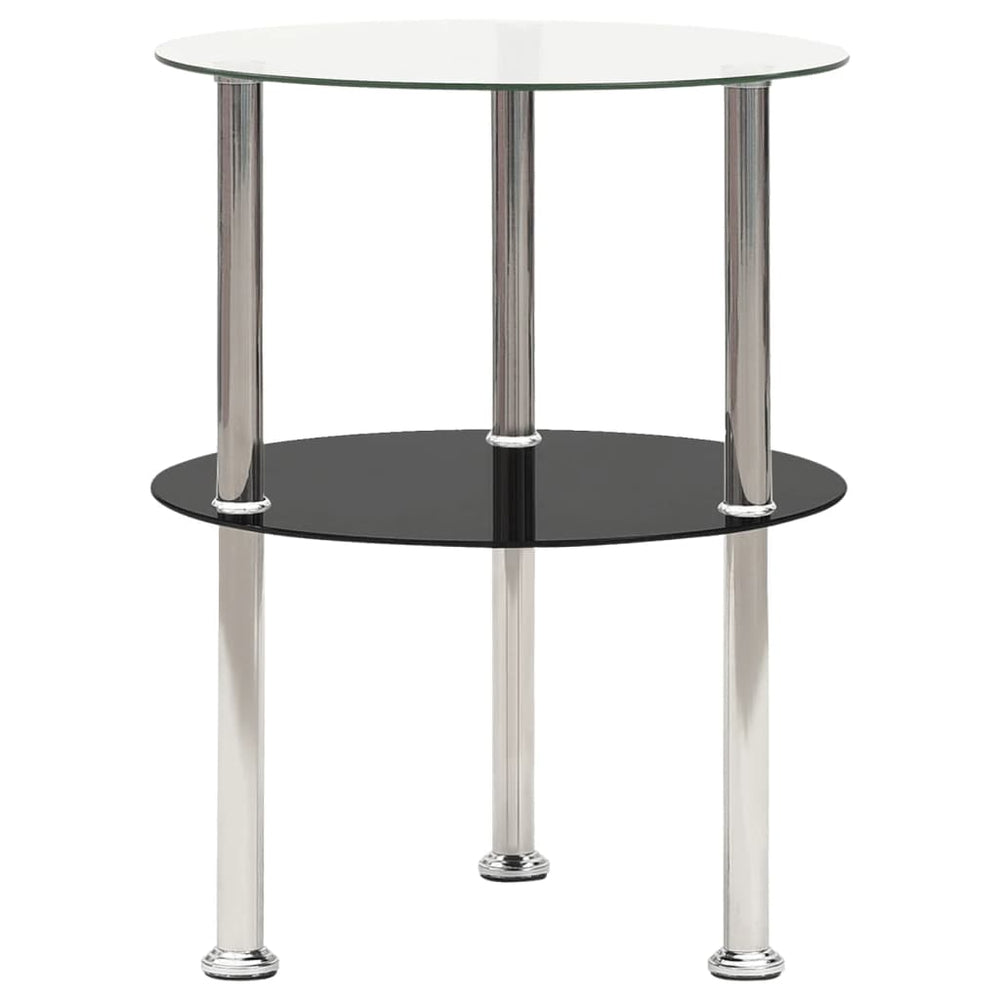 vidaXL End Table with 2 Shelves Transparent & Black 38cm Tempered Glass
