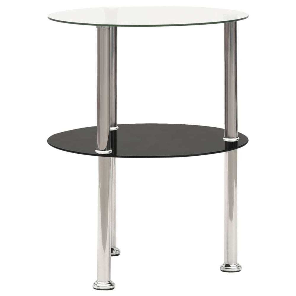 vidaXL End Table with 2 Shelves Transparent & Black 38cm Tempered Glass