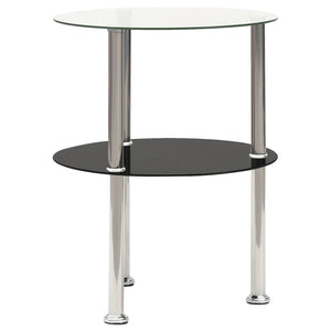vidaXL End Table with 2 Shelves Transparent & Black 38cm Tempered Glass