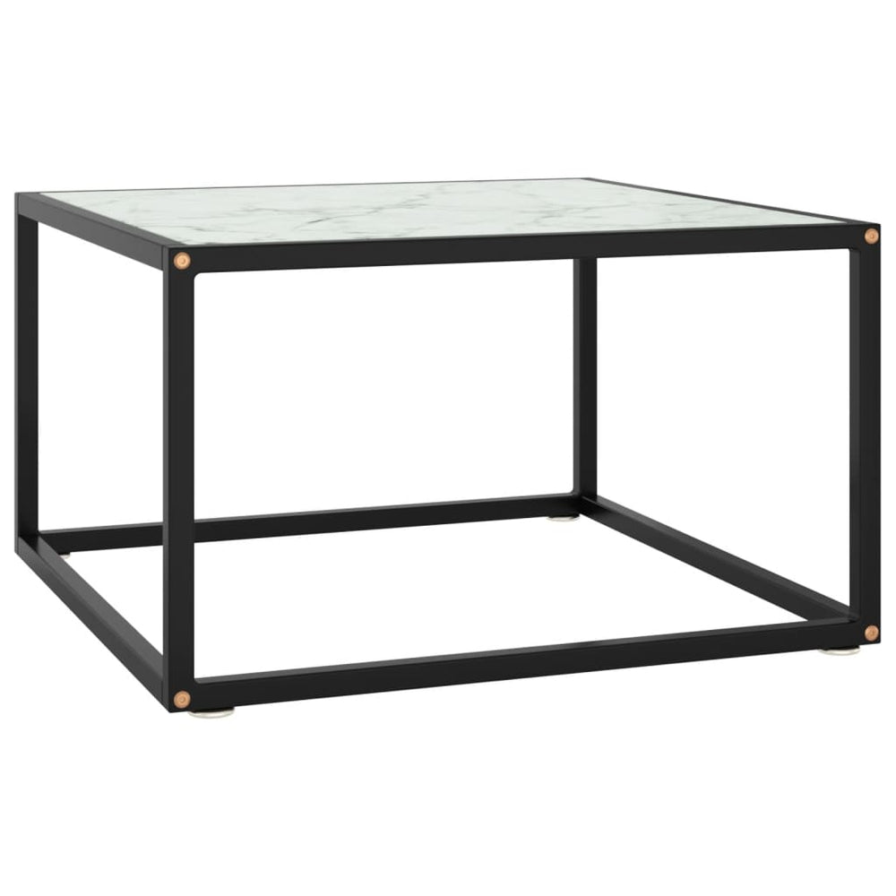 vidaXL Coffee Table Black with White Marble-Look Glass 60x60x35 cm