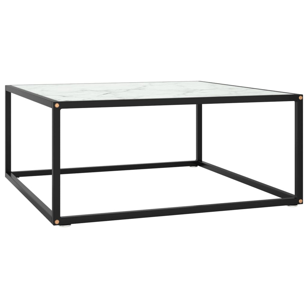 vidaXL Coffee Table Black with White Marble-Look Glass 80x80x35 cm