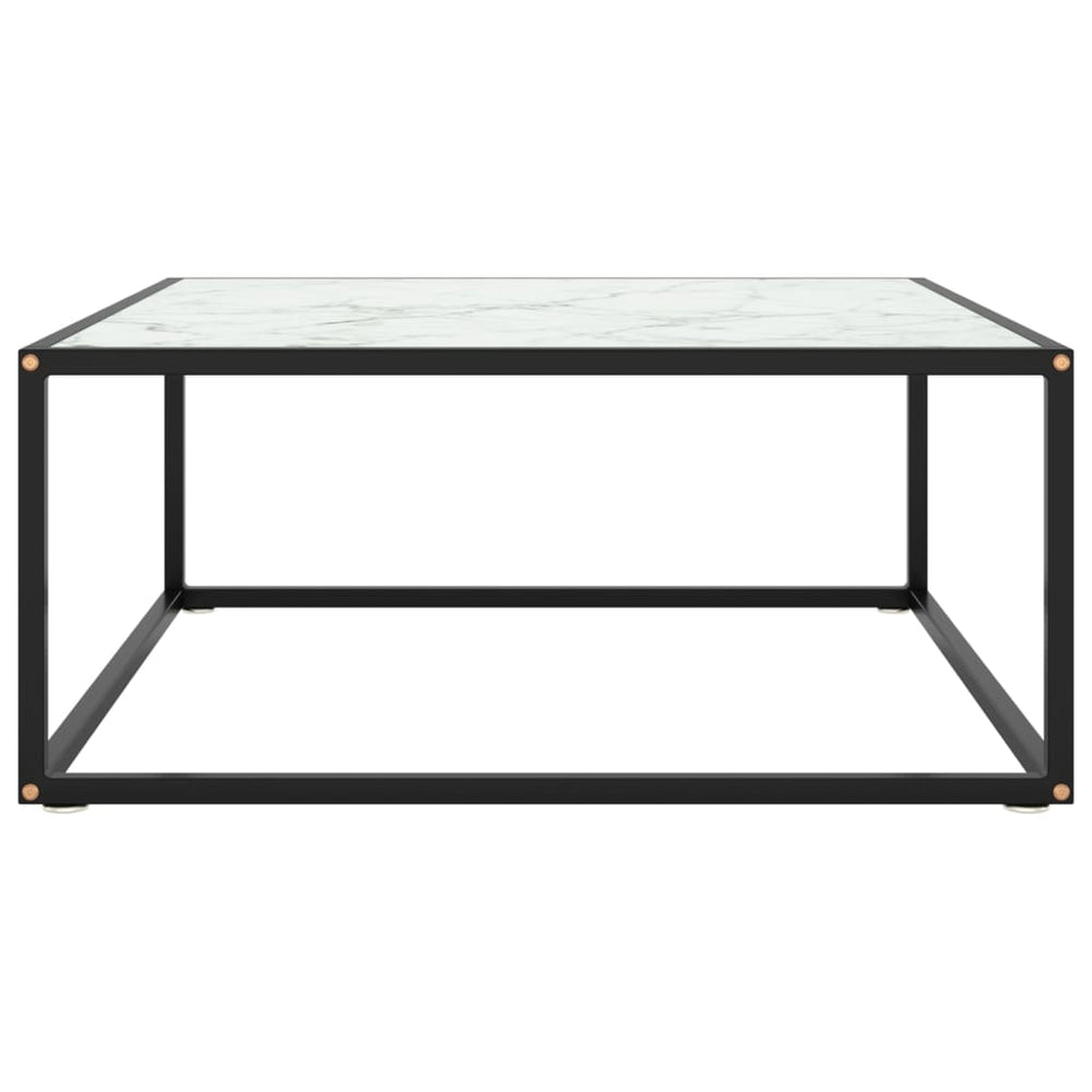 vidaXL Coffee Table Black with White Marble-Look Glass 80x80x35 cm