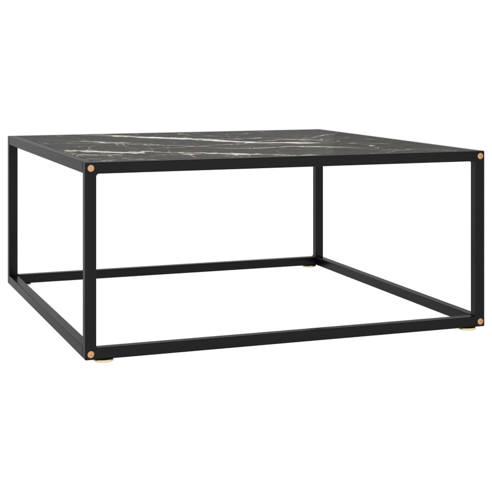 vidaXL Coffee Table Black with Black Marble-Look Glass 80x80x35