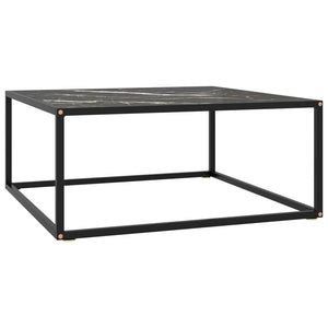 vidaXL Coffee Table Black with Black Marble-Look Glass 80x80x35