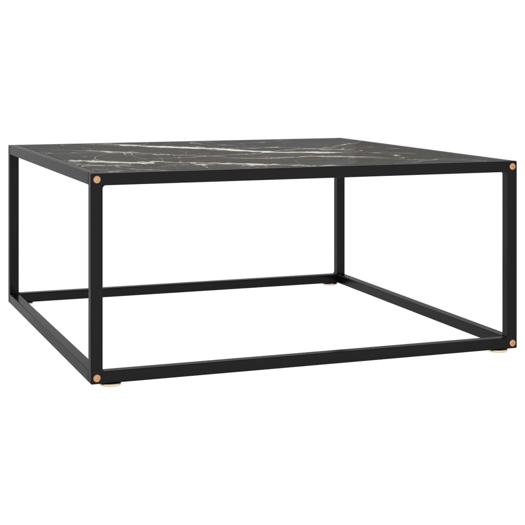 vidaXL Coffee Table Black with Black Marble-Look Glass 80x80x35