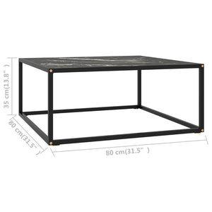 vidaXL Coffee Table Black with Black Marble-Look Glass 80x80x35