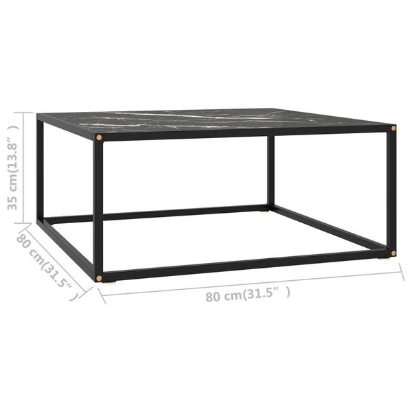 vidaXL Coffee Table Black with Black Marble-Look Glass 80x80x35