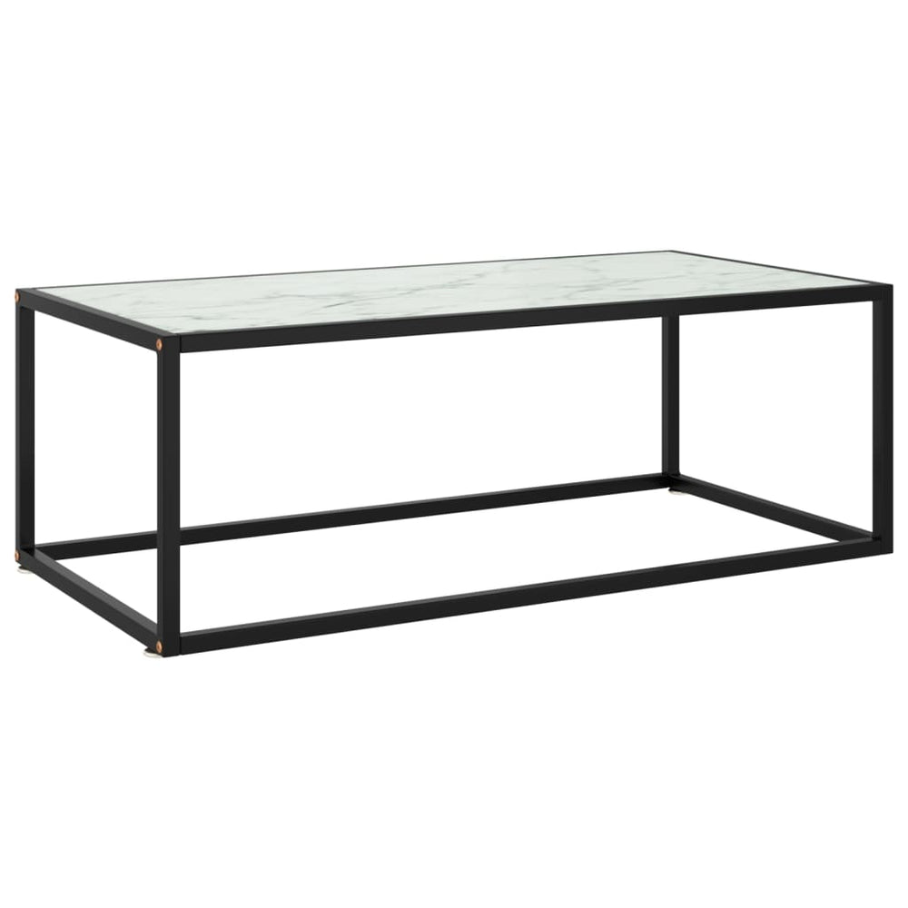 vidaXL Coffee Table Black with White Marble-Look Glass 100x50x35 cm
