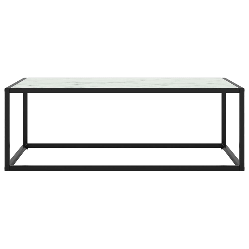 vidaXL Coffee Table Black with White Marble-Look Glass 100x50x35 cm