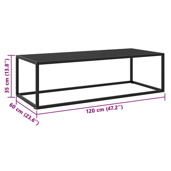vidaXL Coffee Table Black with Black Glass 120x50x35 cm