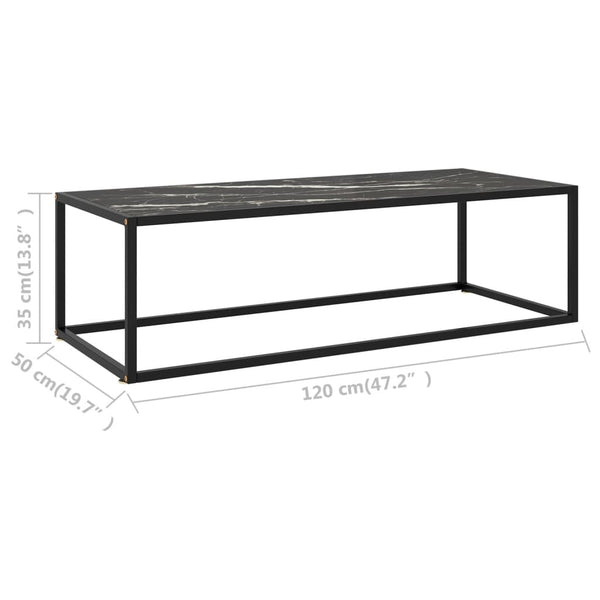 vidaXL Coffee Table Black with Black Marble-Look Glass 120x50x35