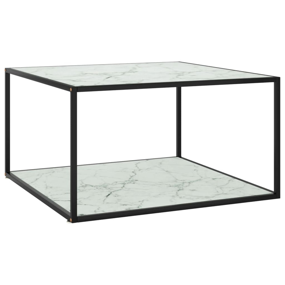vidaXL Coffee Table Black with White Glass Marble Look 90x90x50 cm