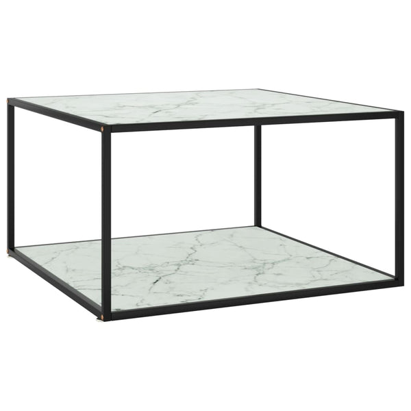 vidaXL Coffee Table Black with White Glass Marble Look 90x90x50 cm