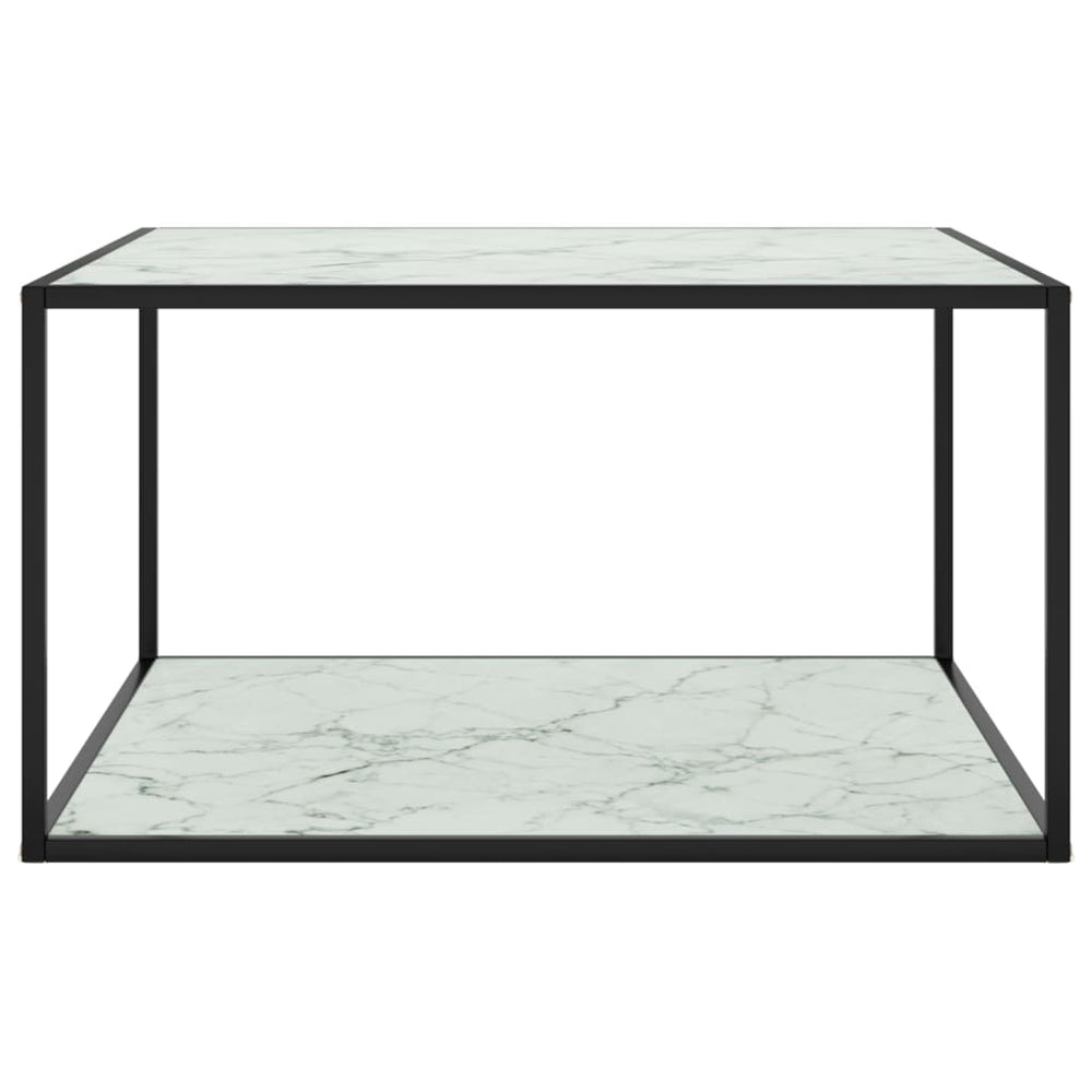 vidaXL Coffee Table Black with White Glass Marble Look 90x90x50 cm