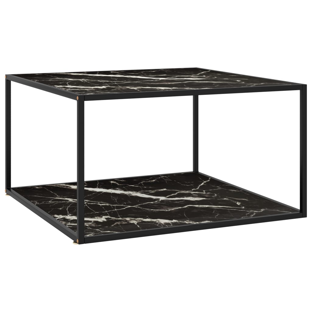 vidaXL Coffee Table Black with Black Glass Marble Look 90x90x50 cm