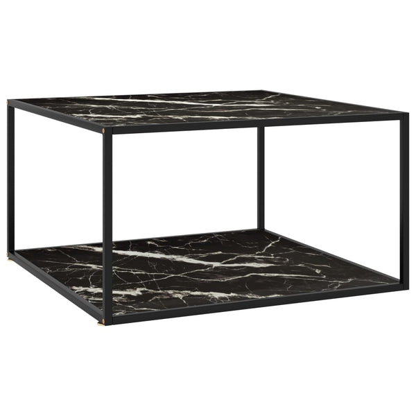 vidaXL Coffee Table Black with Black Glass Marble Look 90x90x50 cm