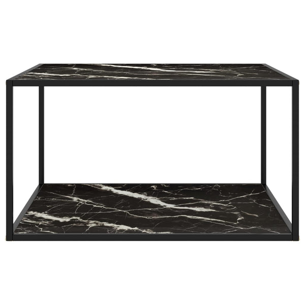 vidaXL Coffee Table Black with Black Glass Marble Look 90x90x50 cm