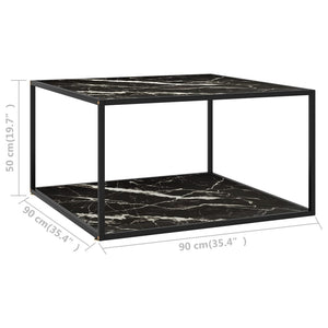 vidaXL Coffee Table Black with Black Glass Marble Look 90x90x50 cm