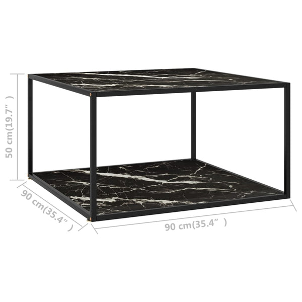 vidaXL Coffee Table Black with Black Glass Marble Look 90x90x50 cm