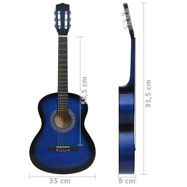 vidaXL Beginner Classical Guitar with Bag Blue 3/4 36"
