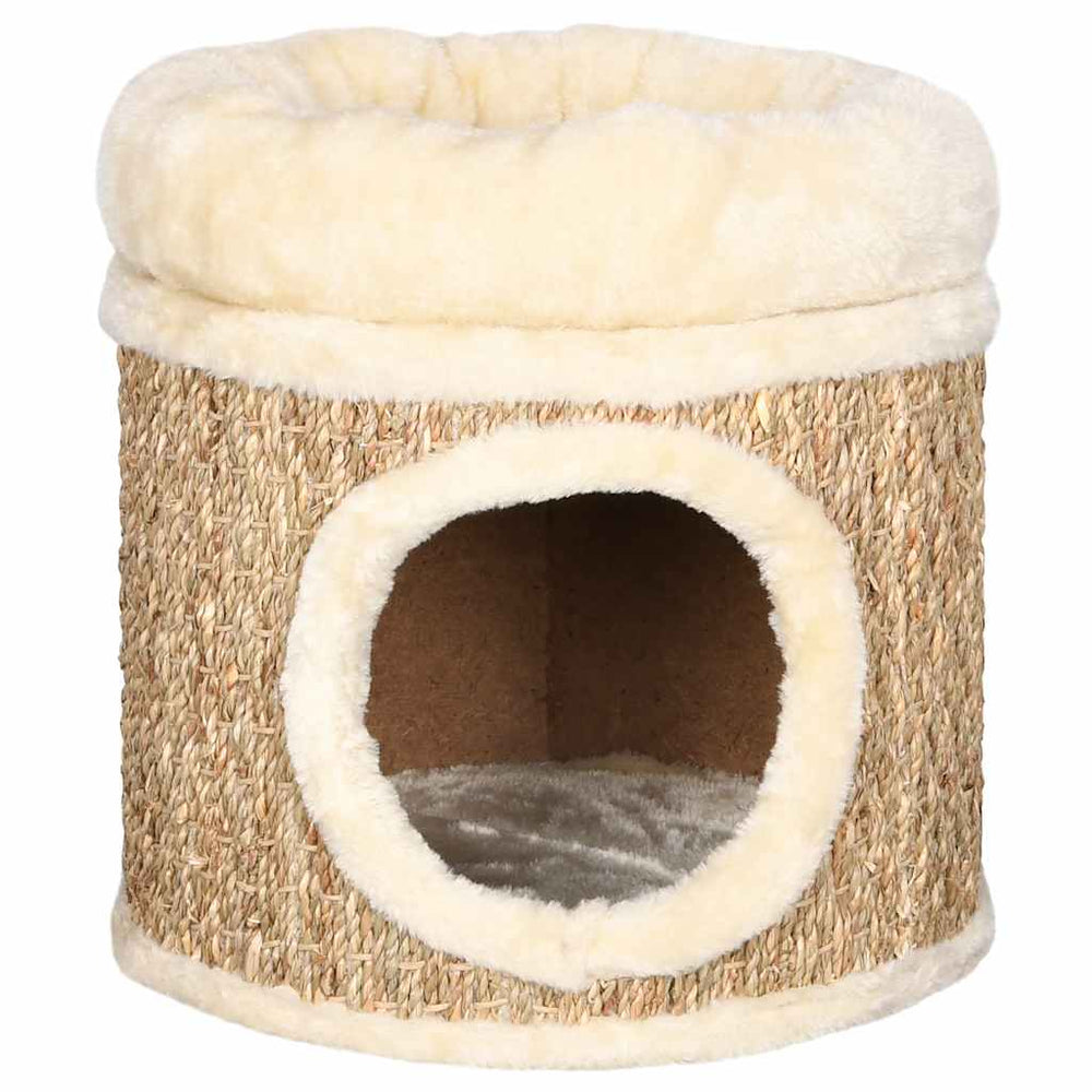vidaXL Cat House with Luxury Cat Bed 33 cm Seagrass