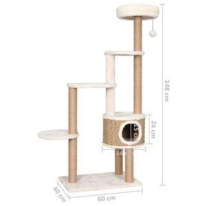 vidaXL Cat Scratching Post with Luxurious Cushion 148 cm Seagrass