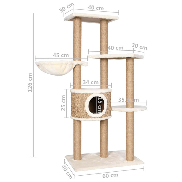 vidaXL Cat Scratching Tree 126 cm Sea Grass