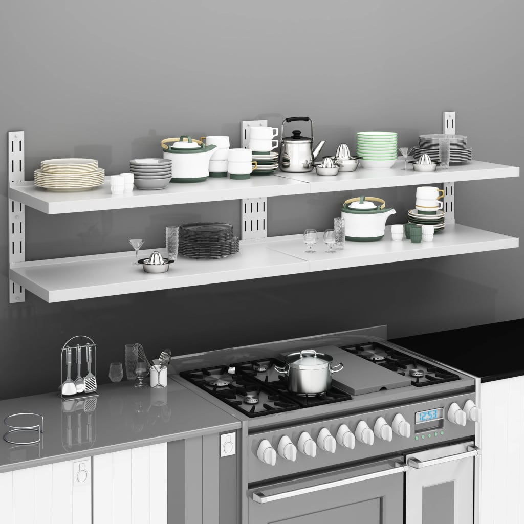 vidaXL Floating Wall Shelves with 2 Tiers 2 pcs. Stainless Steel 200x30 cm