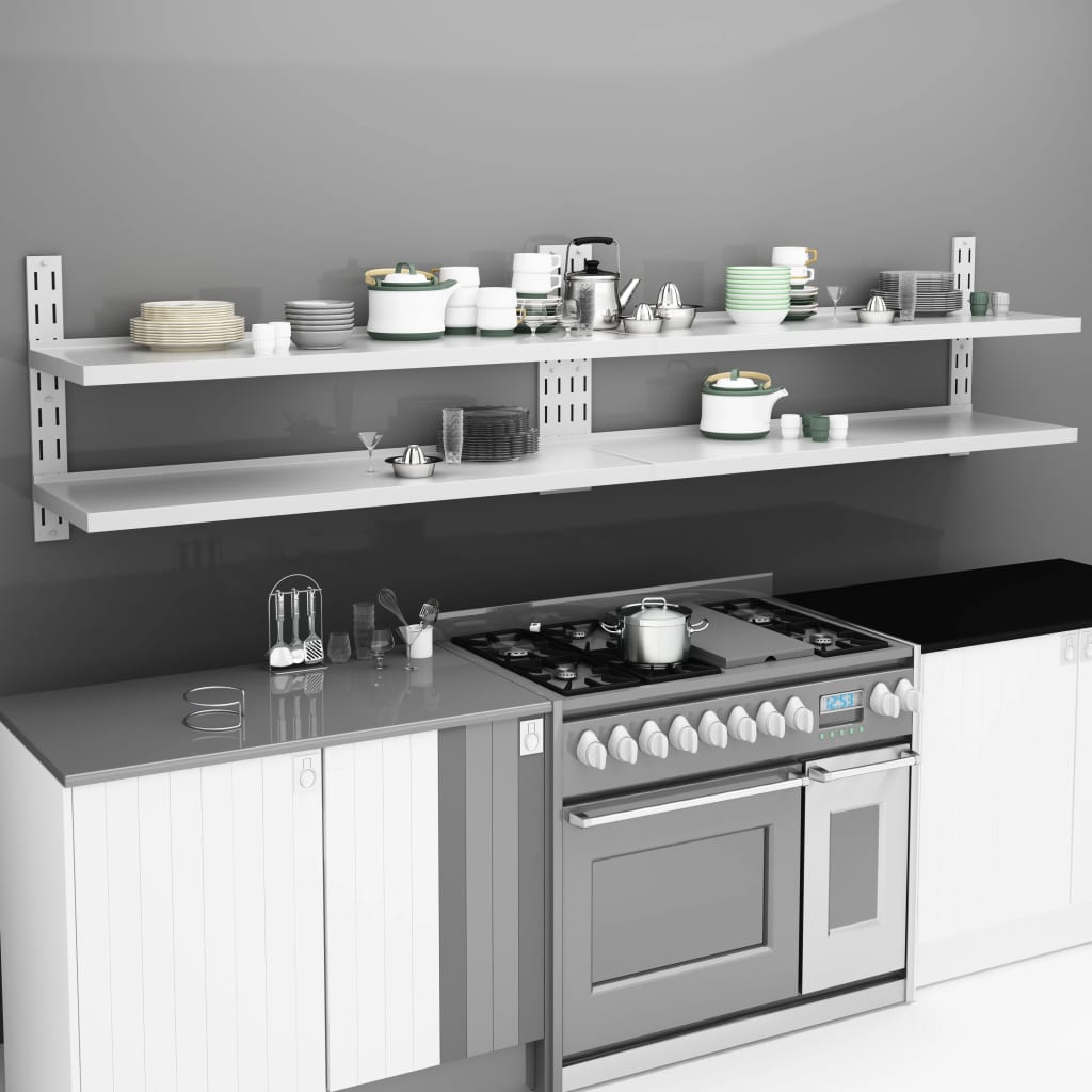 vidaXL Floating Shelves with 2 Tiers 2 pcs. Stainless Steel 300x30 cm